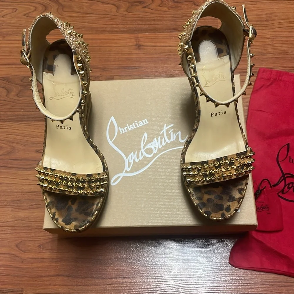 Christian Louboutin Mad Monica leopard wedge size 10 - Picture 2 of 13